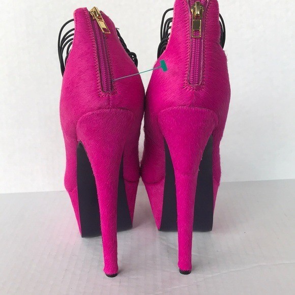 London Trash Hot Pink Ceres Platform Stilettos Calf Hair Heels 8.5