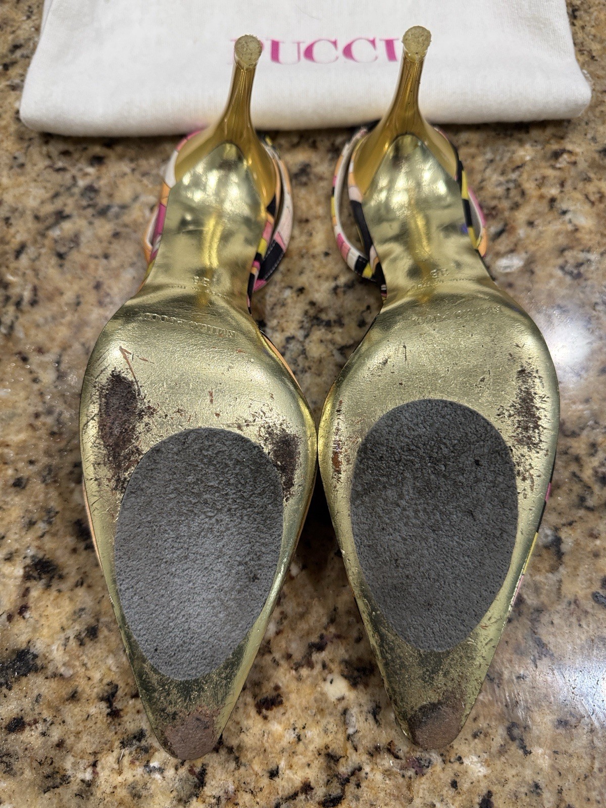 Emilio Pucci Geometric Multicolor Silk Pointed Slingback Heels EU 36 M