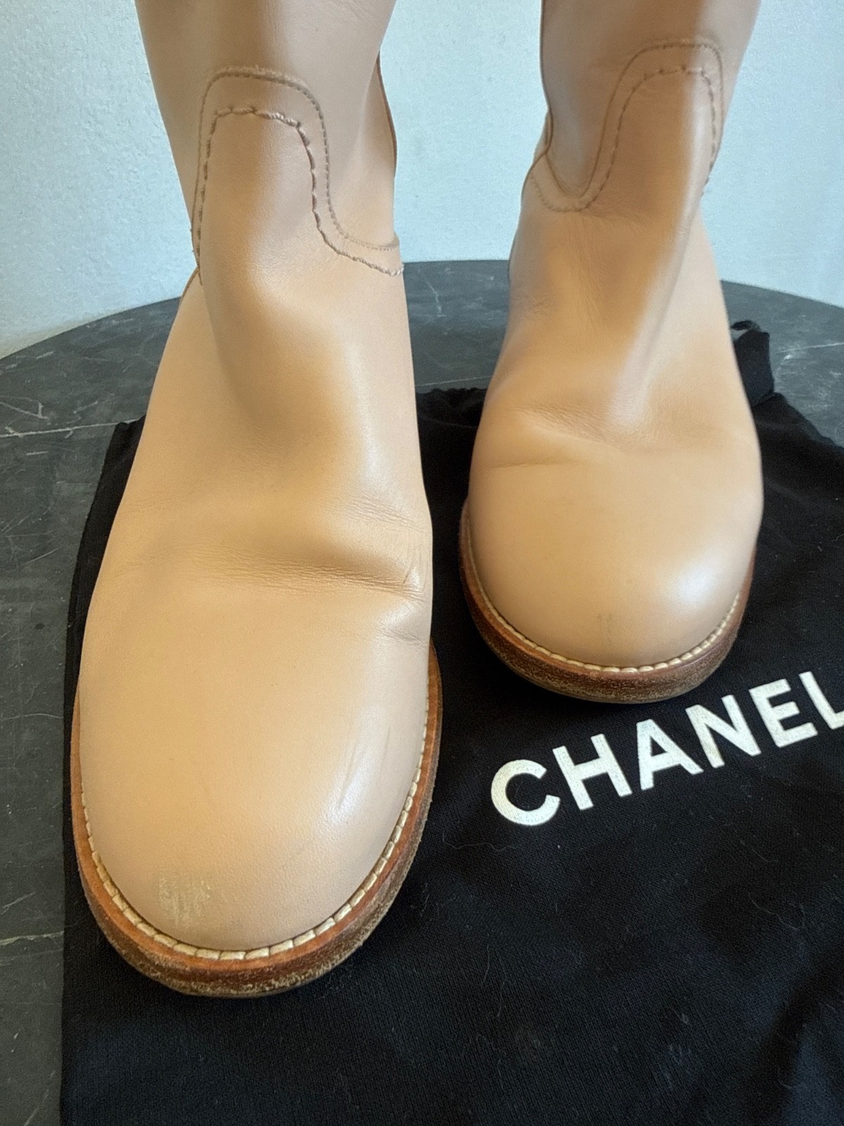 chanel country western mid calf boots salmon size 38 excellent condition