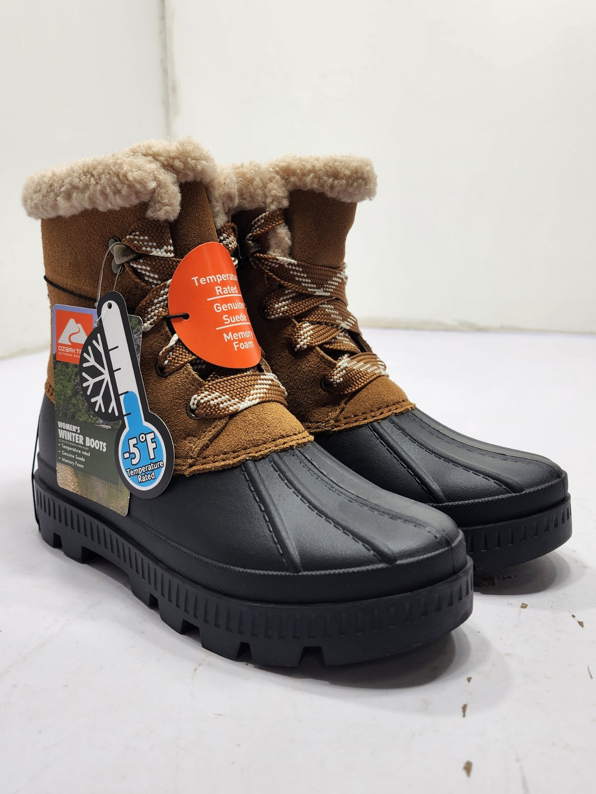 Ozark Trail Women’s Fleece Duck Low Winter Boots Brown Size 6 Memory Foam New