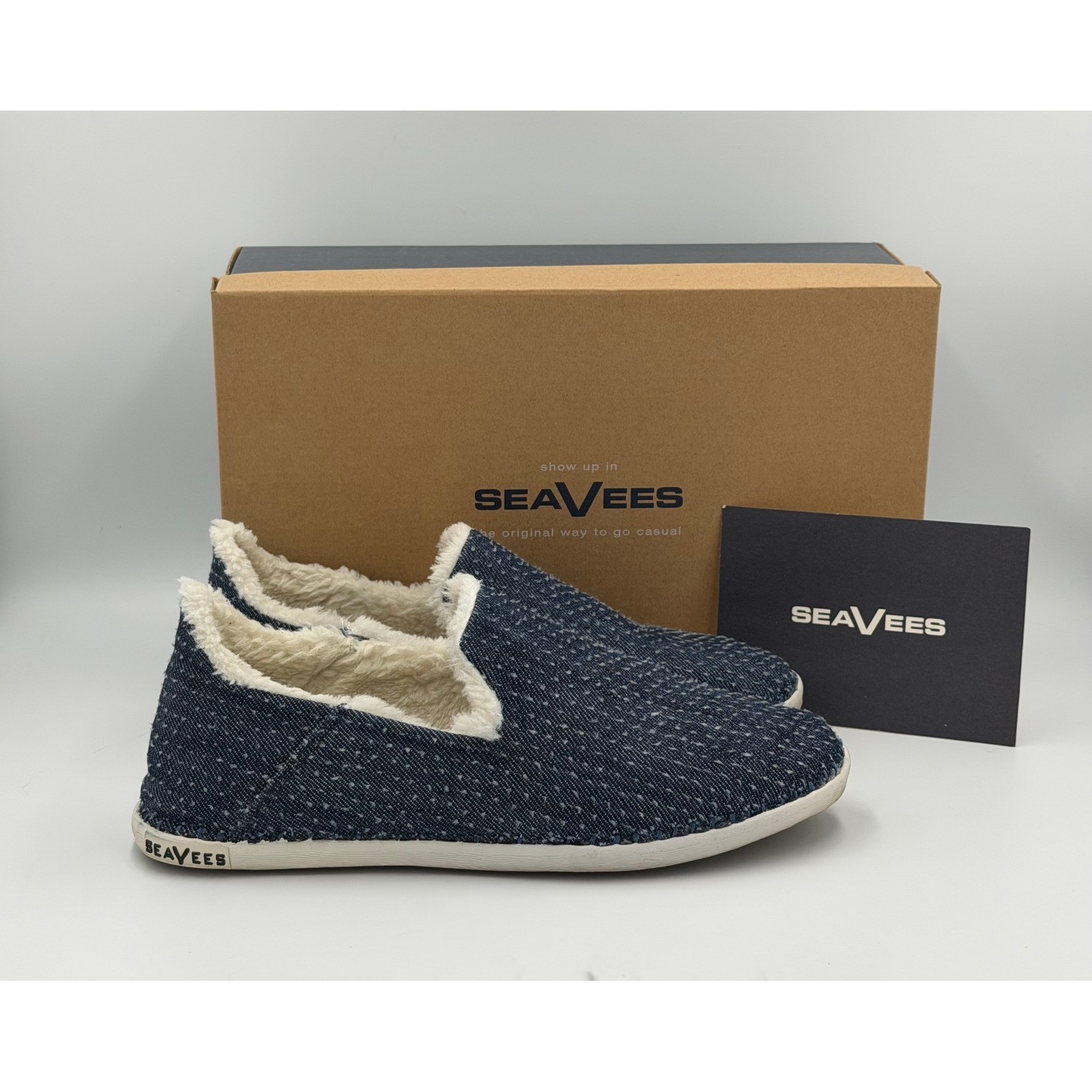 SeaVees Stag Slipper Slip On Womens 7 Blue Denim Wool Flannel