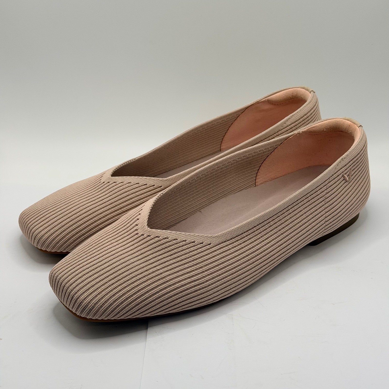Vivaia Margot Square Toe V-Cut Ribbed Knit Flats baby pink Size 41 US 10