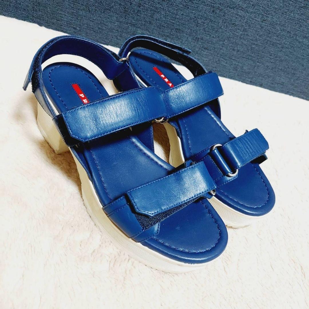 PRADA Sandals Platform Blue 24cm 3.5-6.5cm Heel Women’s Shoes