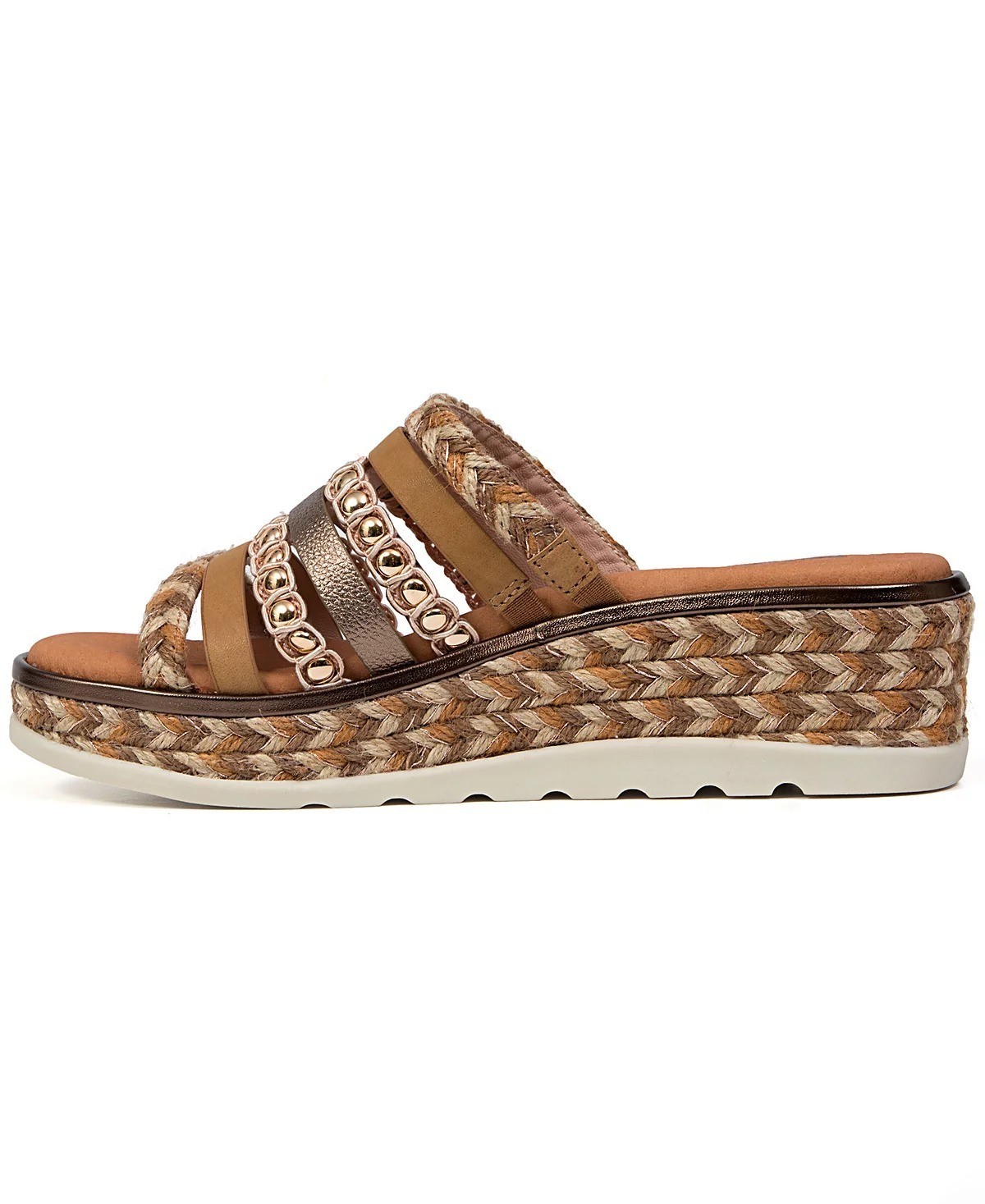 Jambu Women’s Dahlia Leather Woven Stud Platform Wedge Sandals Tan Multi