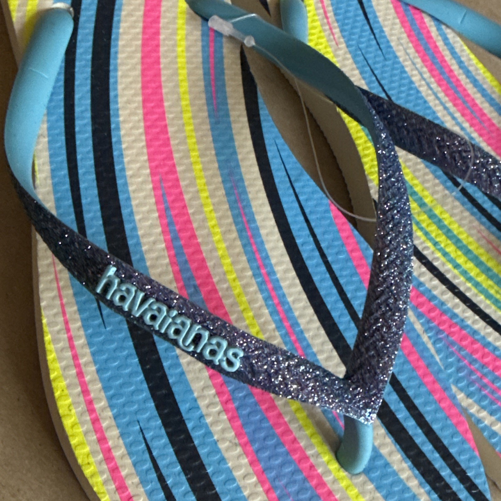Havaianas Slim Multicolor Stripes Glittery Blue Straps Flip Flops EU 41/42 – New