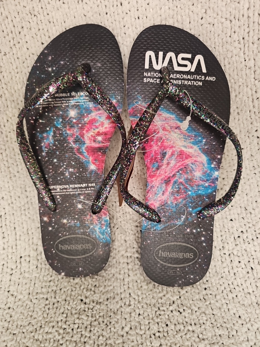 Havaianas Nasa Print UNISEX Flip Flops-Size 6 US, 37-38EUR SUPERNOVA NEW w/ Tags