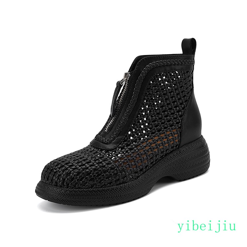 Women’s Weave Woven Zipper Leather Ankle Boots Platform Hollow Out Shoes Soft SZ