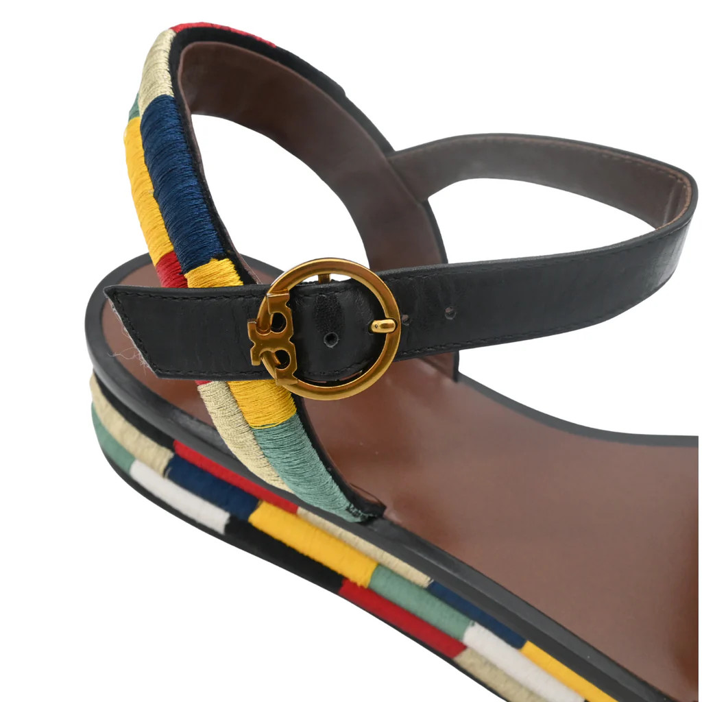 TORY BURCH | Camilla Black Leather Colorblock Platform Sandals Size 9.5M