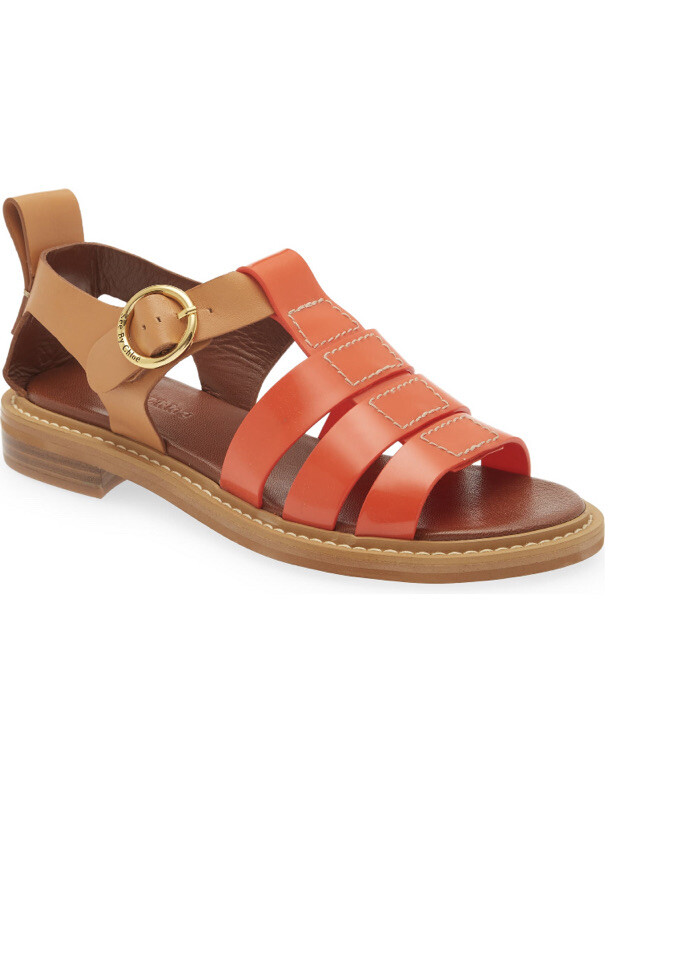 See By Chloe Fisherman Millye Orange Beige PV Rubber Sandals Size 8 38 New