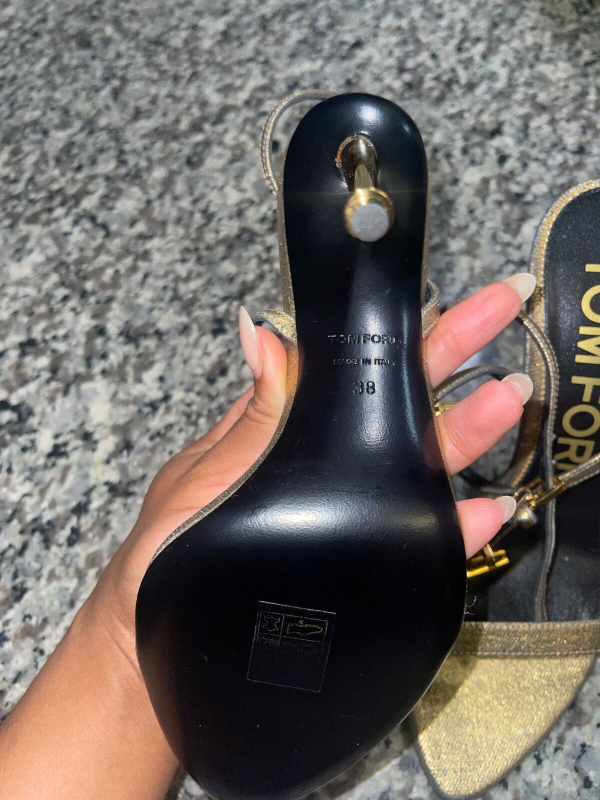100% Authentic Tom Ford Demin Gold Metallic Padlock Heels Size 38 NEVER WORN
