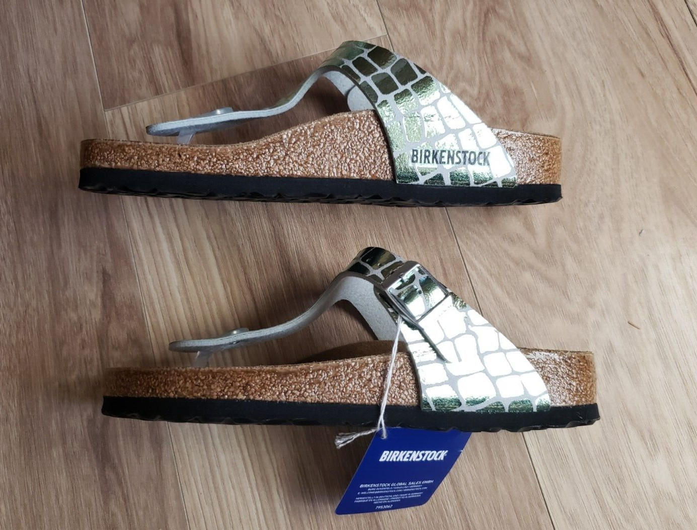 Birkenstock Gizeh Thong Sandals Gator Gleam Pearl Light Mint Silver US 6 37 Reg