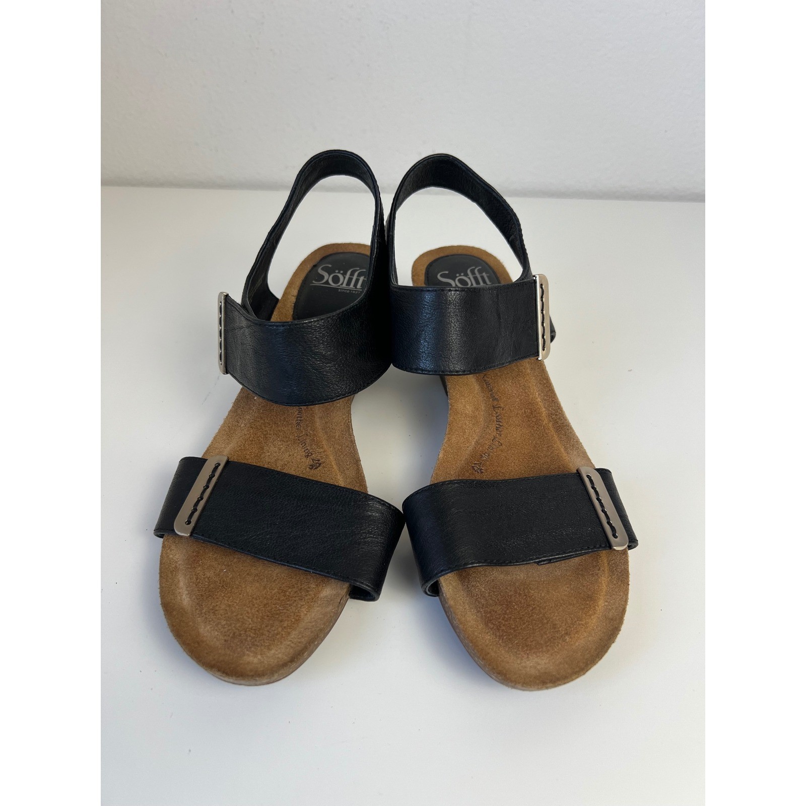 Sofft Verdi Black Leather Slingback Wedge Sandals US 9.5M Comfort Casual Travel