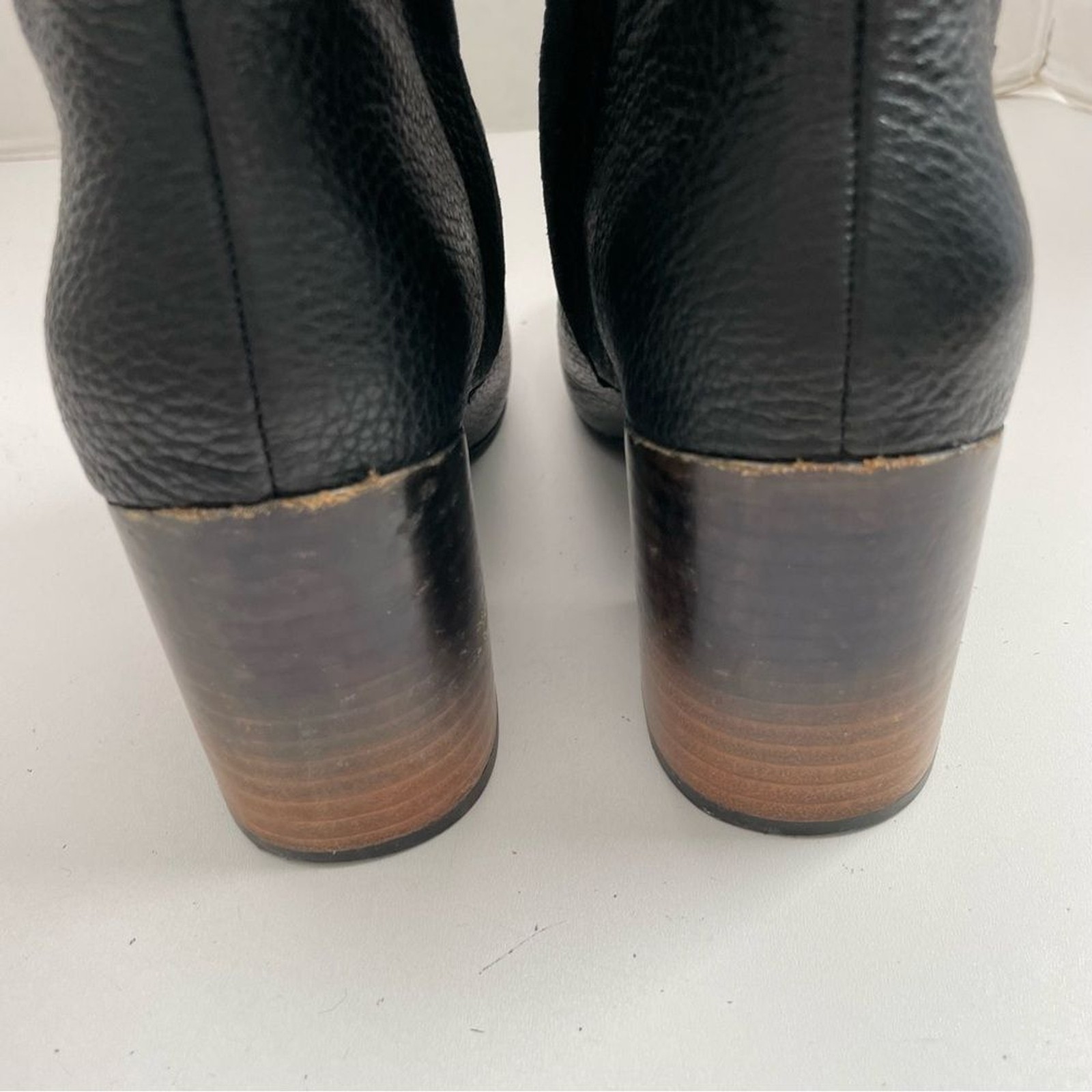 Levity Boots Betty Mid Calf Pebbled Soft Leather Stacked Heeled Pull On Black