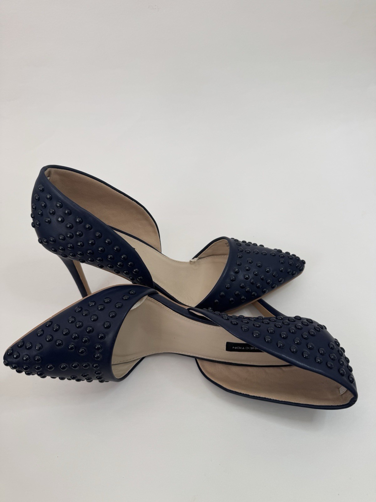 French Connection Shoe Womens Black Vegan Leather Pump Pearl Studded Heels Sz 10