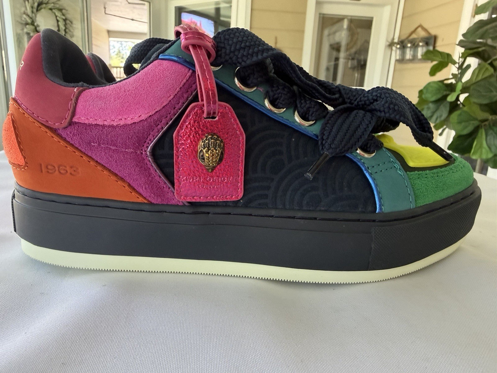 Kurt Geiger London Southbank Tag sneakers Vibrant Color Suede W Charm Size 38.5