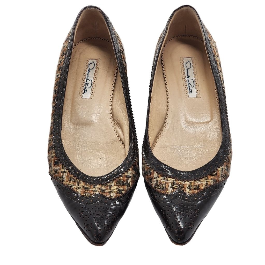 OSCAR DE LA RENTA Brown Black Tweed Pointed Toe Flats Size 7