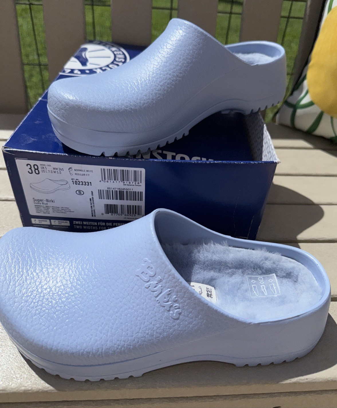 NWOB Birkenstock Super Birki Dusty Blue Shearling fur lining EU 38 US 7-8