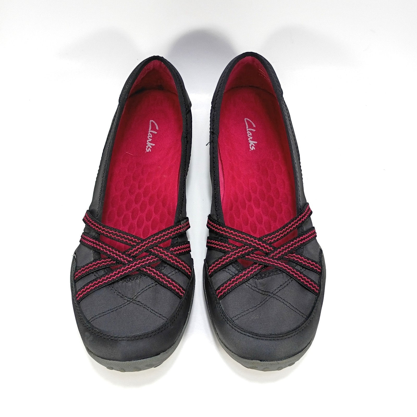 Clarks Haley Toucan Womens 8.5 Black And Pink Nubuck Slip On Flats
