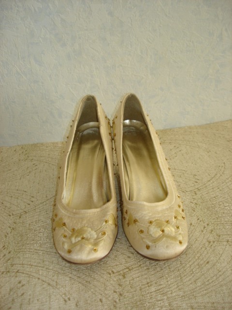 BARISEL Women’s Beige Textile Wedge Shoes with Gold Sequins Sz 8,5/UK 6,5/EUR 40