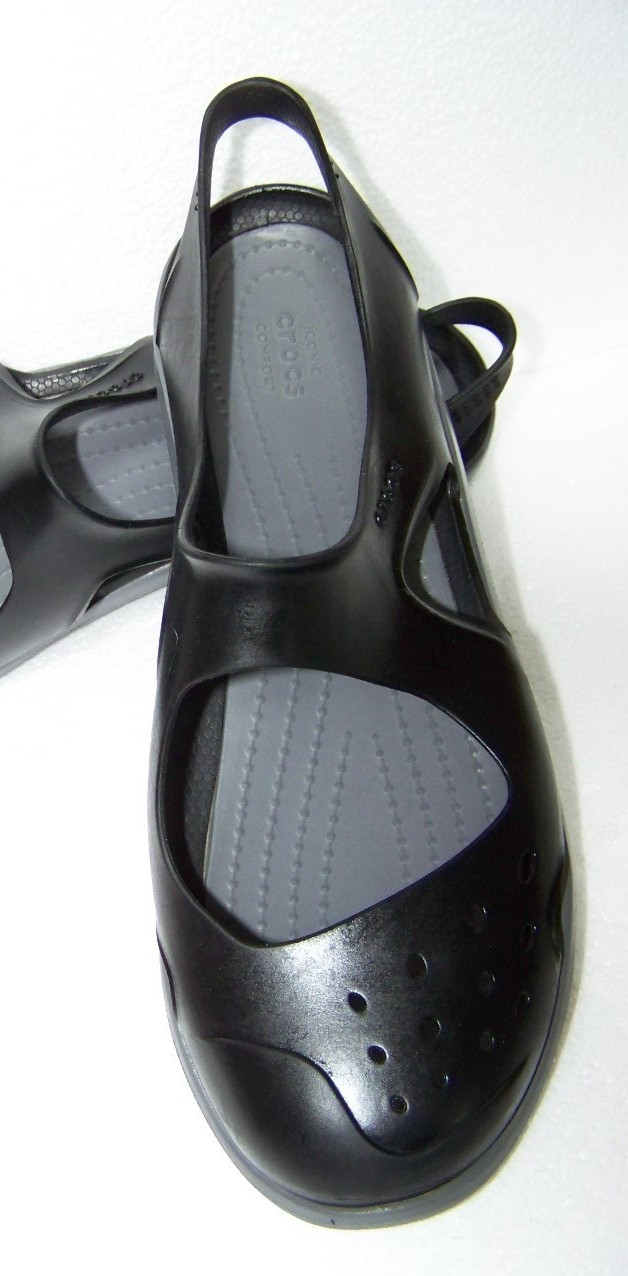 Crocs Slingback Mary Jane Flats Shoes Iconic Comfort Women’s 9 Black/Gray NTNEW