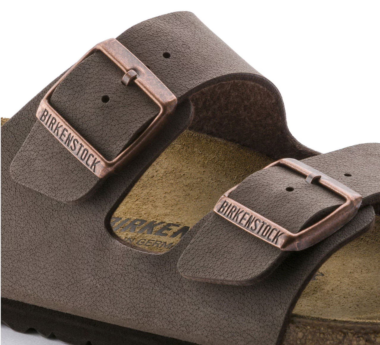 Birkenstock Arizona Birkibuc Leather in Mocha Two-Strap Unisex Comfort Sandals