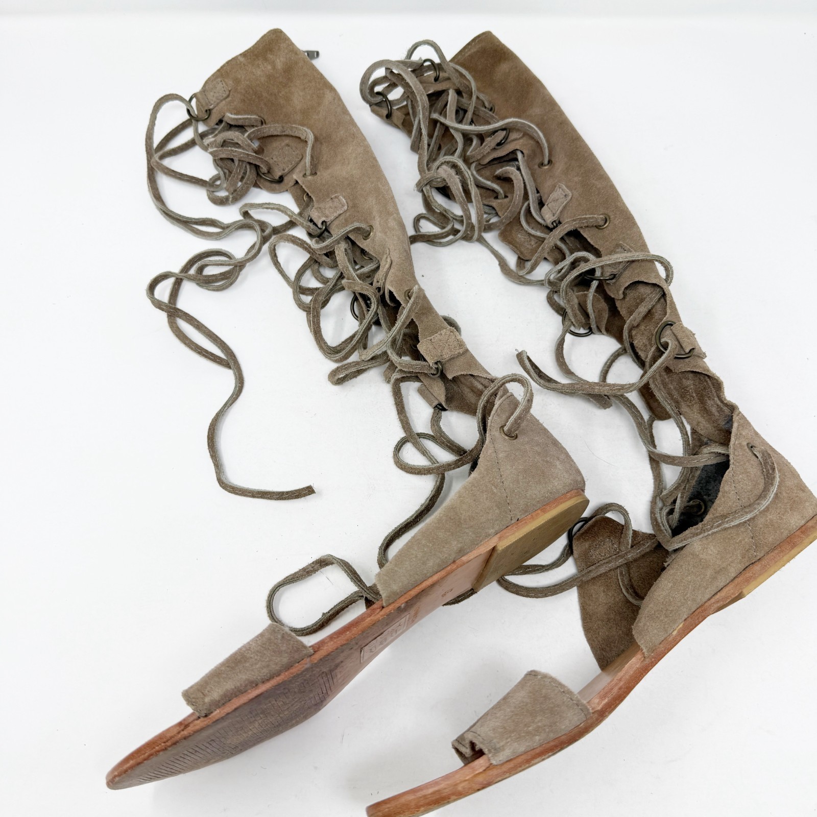 Free People Taupe Suede Tall Gladiator Sandals Womens EU 37 US 7
