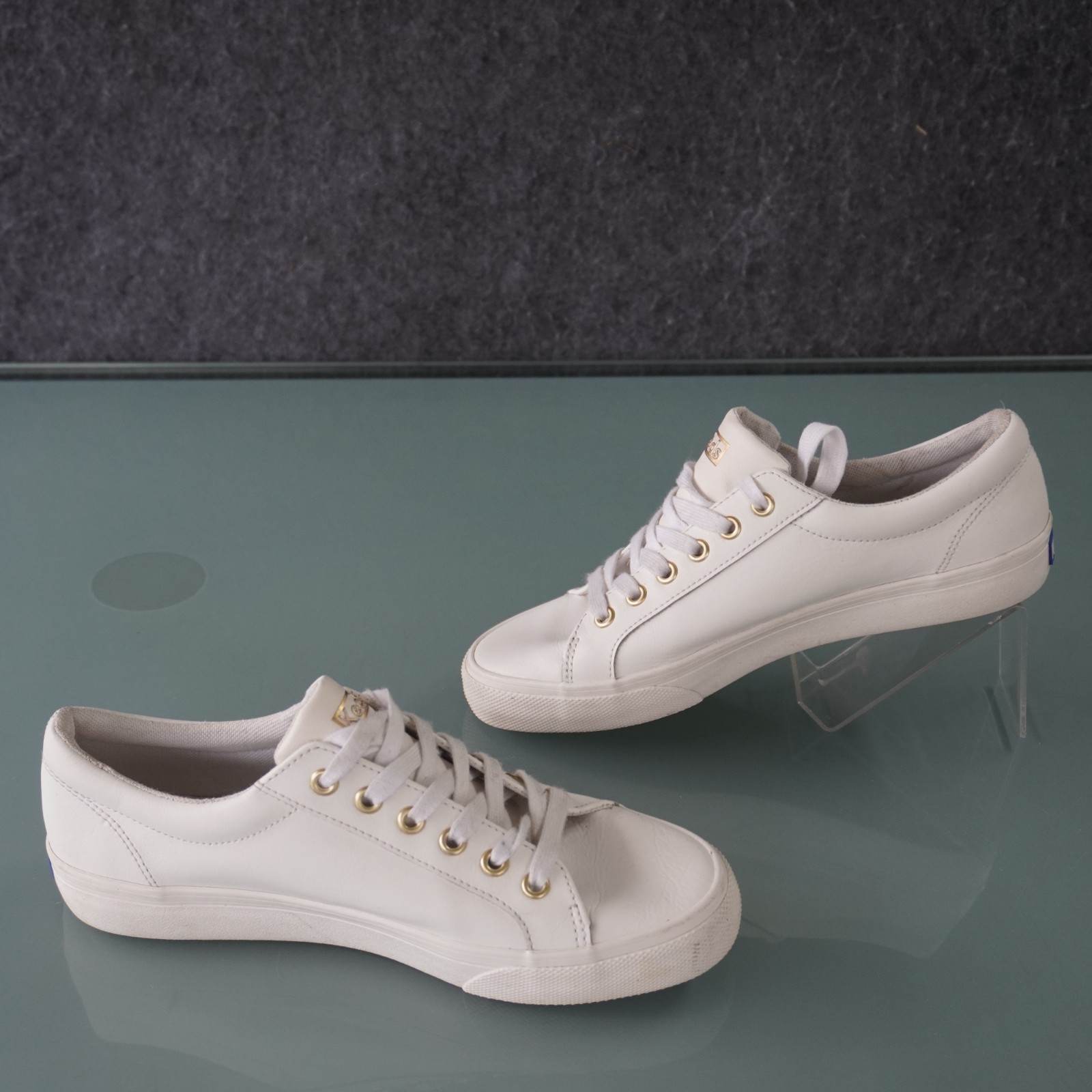 Keds Jump Kick White Leather Sneakers Womens Size 8.5 Low Top Gold Shoes WH63681