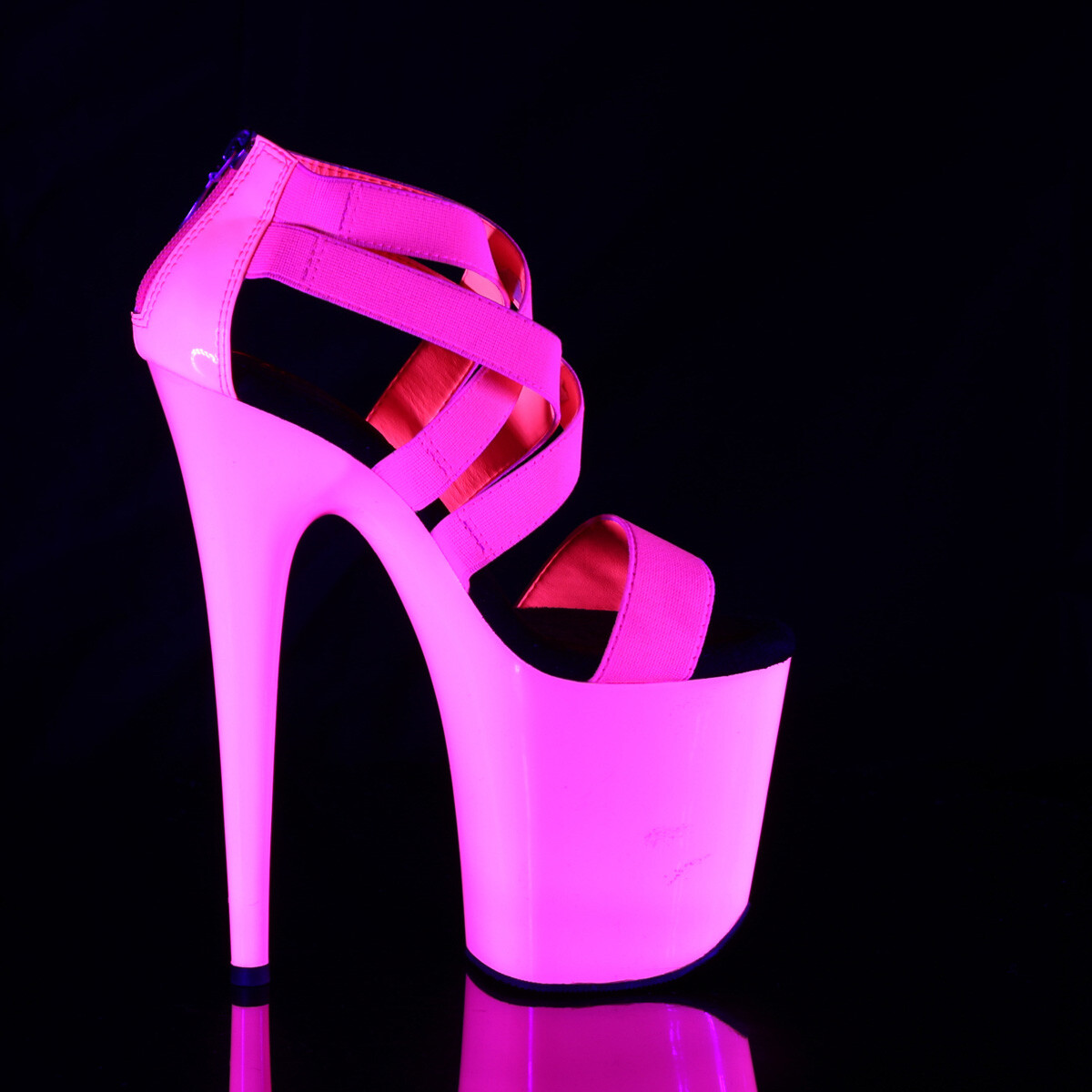 PLEASER FLAMINGO-869UV 8 Heel Neon Pink Elastic UV Reactive Platform Women Shoes