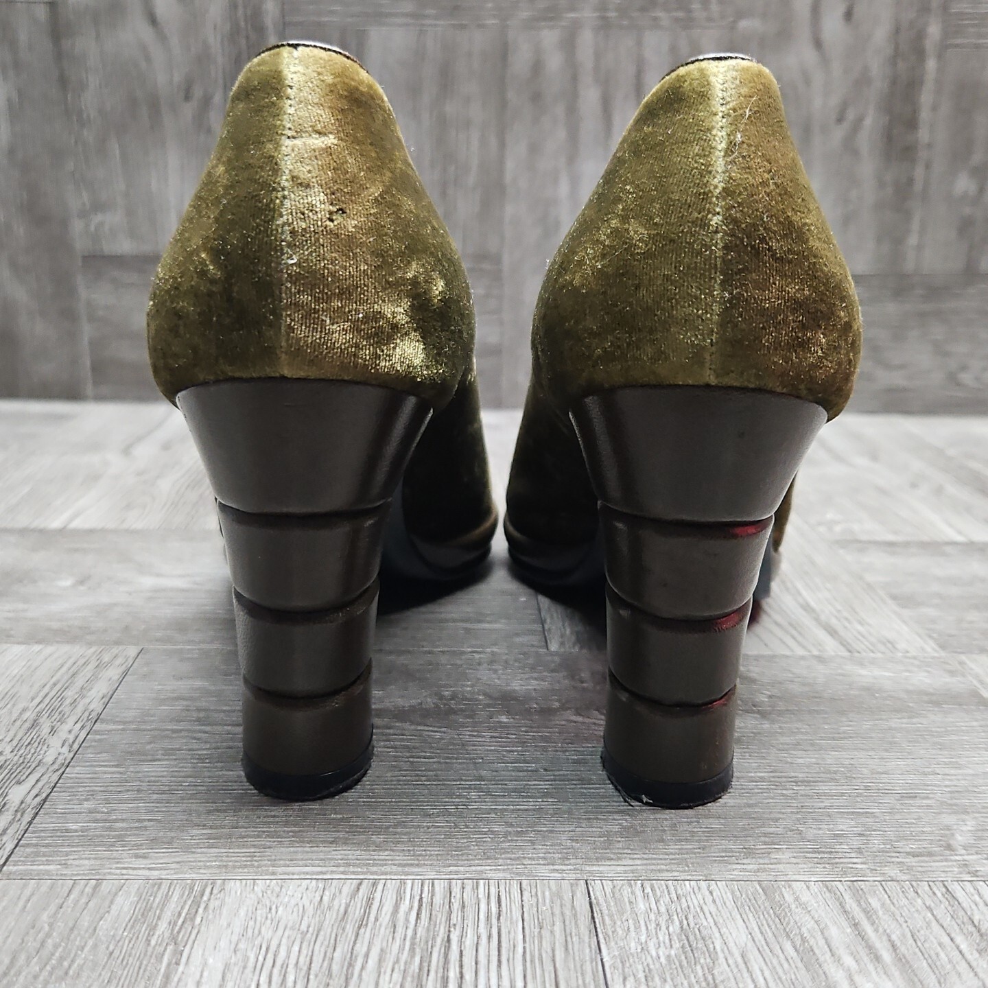 Salvatore Ferragamo Green Velvet Peep Toe Pumps 6B