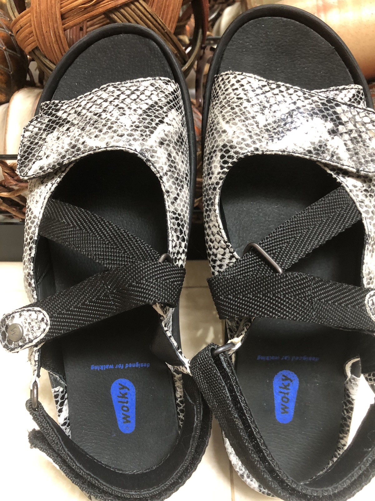 Wolky Lisse Comfort Sandals Black Multi Color Reptile EU 43 US 12 Women’s