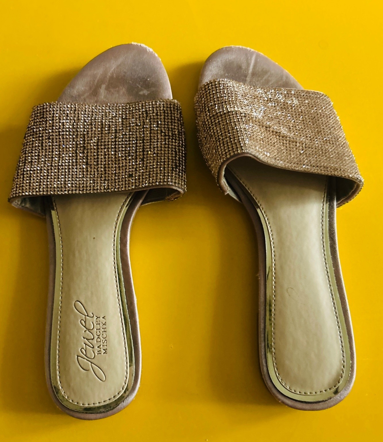 : Jewel Badgley Mischka Khaleesi Rhinestone Slide Sandals Bling Flat size 7
