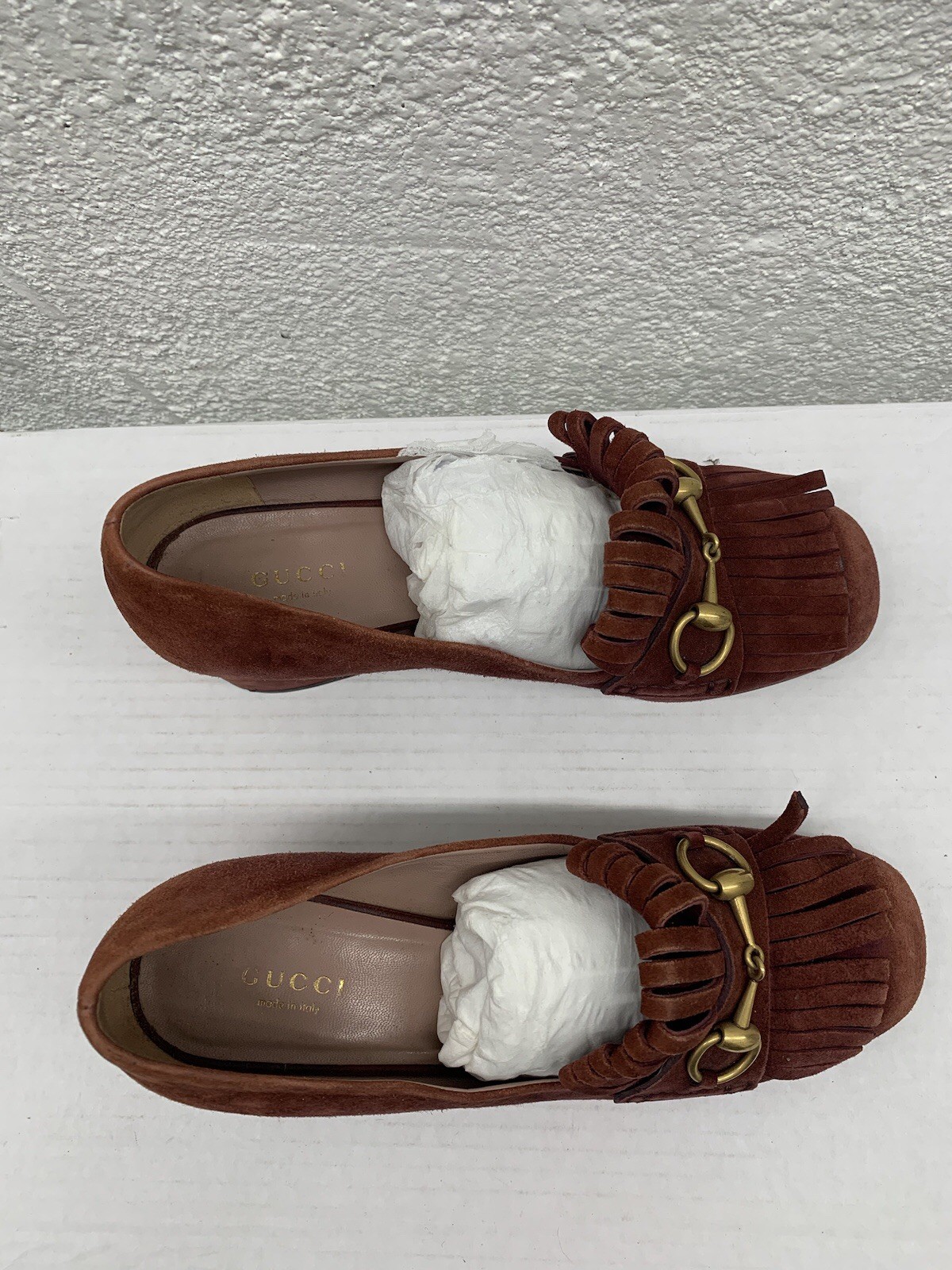 Authentic Gucci Beige Marmont Suede Brown Loafer Heels Pumps 38 EU 8 US BB20
