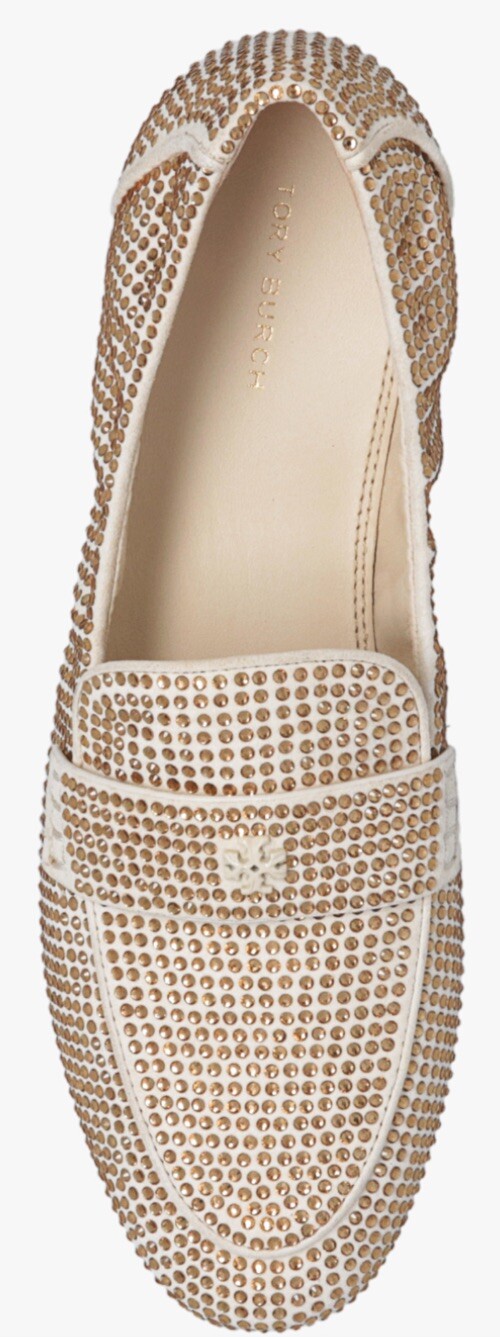 Tory Burch Champagne Crystal Covered Cream Suede Ballet Flats Loafer Sz 7.5 EUC!