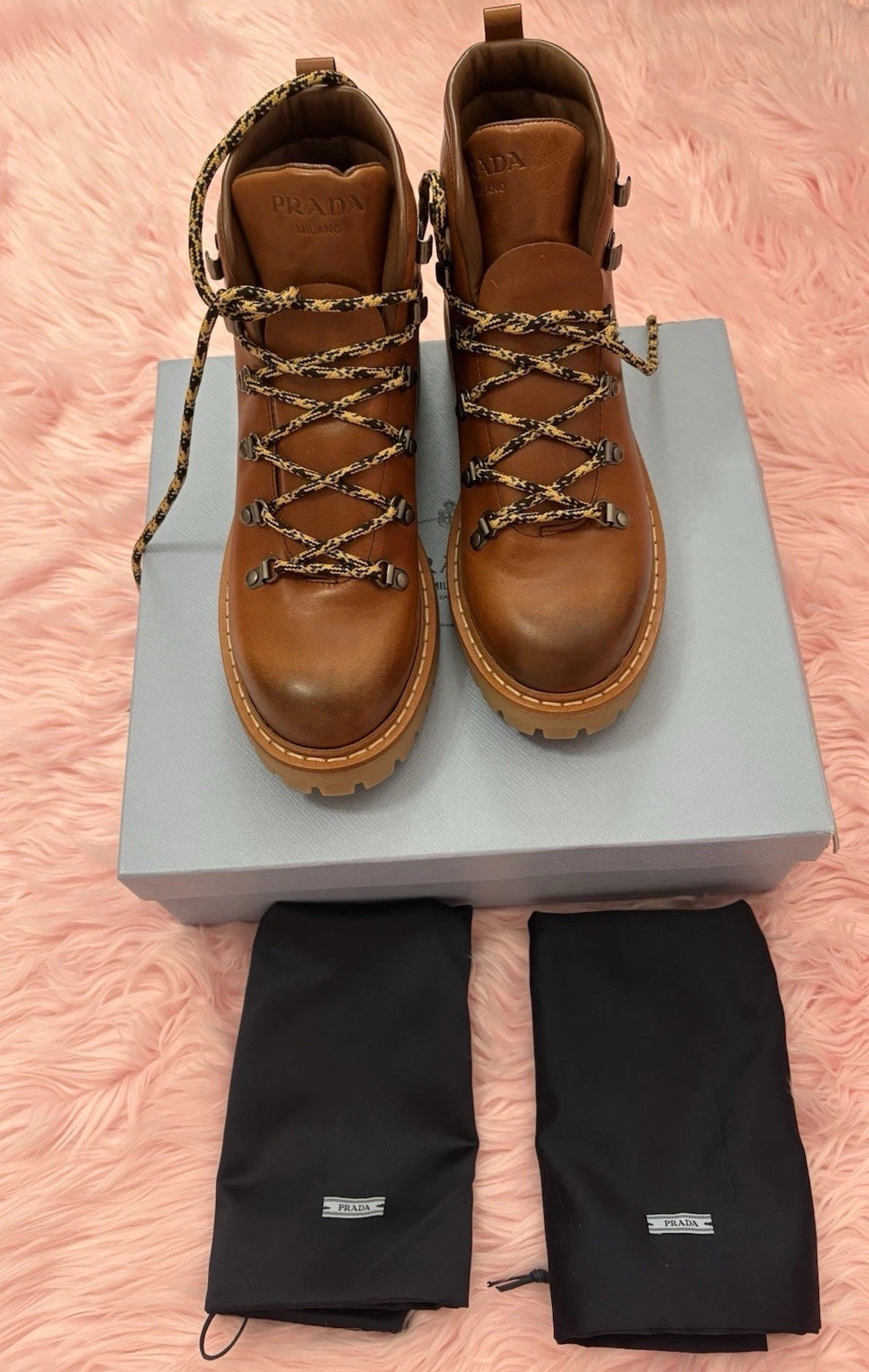 Brand new Prada Brown Leather St Moritz Hiking Boots size 39.5
