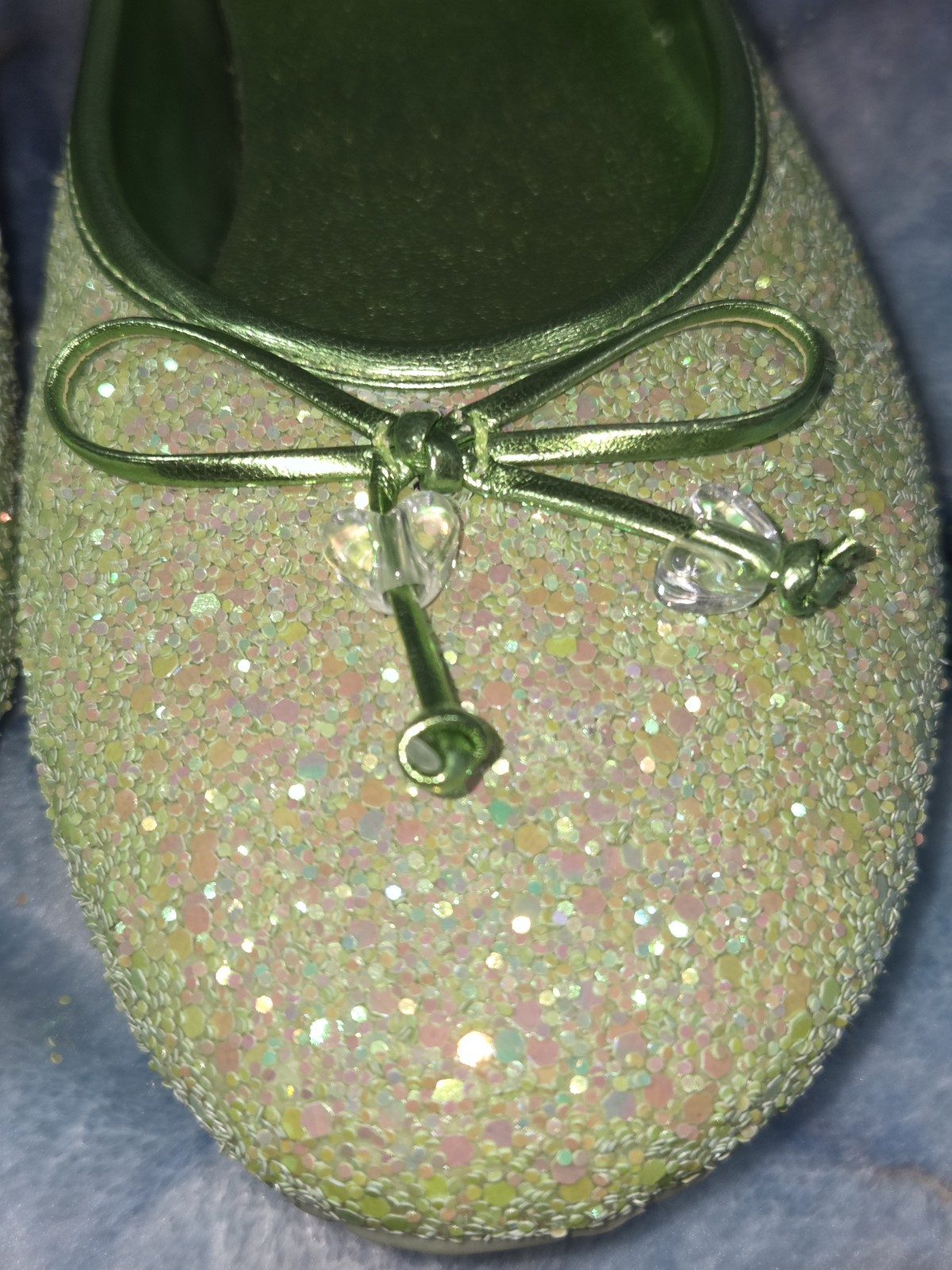 Bamboo* Green Glitter Sparkling Heart Bow Flats Shoes Women Size 8