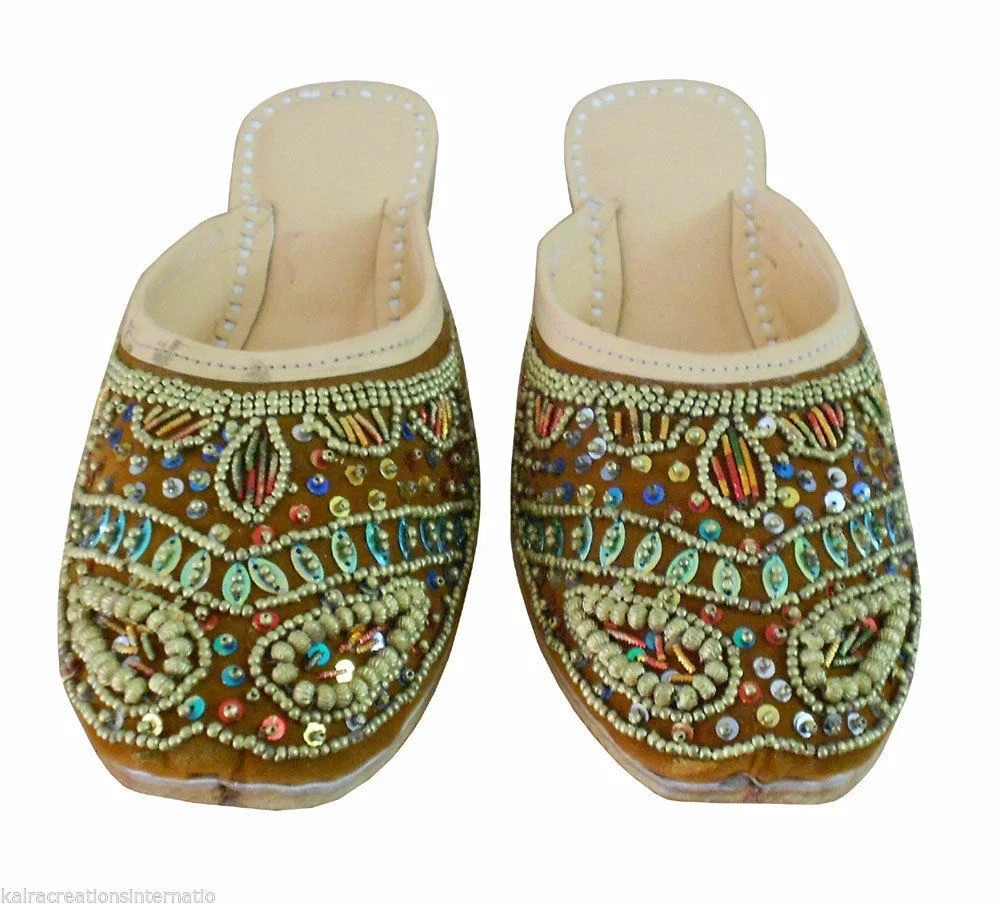 Women Clog Slippers Leather Handmade Indian Slippers Embroidered Clogs US 6-8