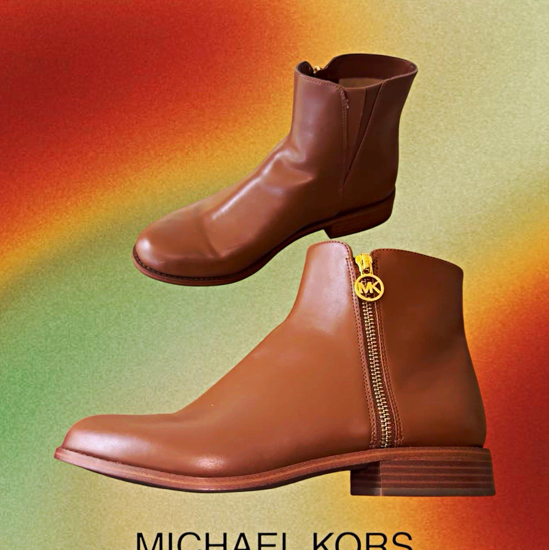 Michael Kors Britt Ankle Boots Luggage Brown Leather Size 9M NWOT Chelsea Boot