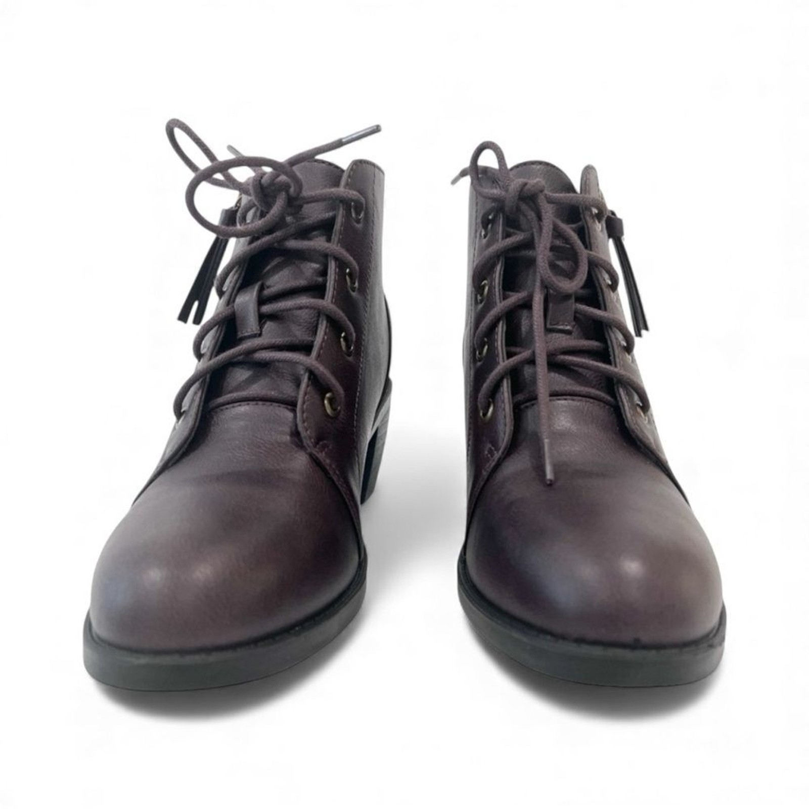 Easy Street Becker Lace Up Zip Ankle Boots Brown Faux Leather 7.5 Extra Wide NEW