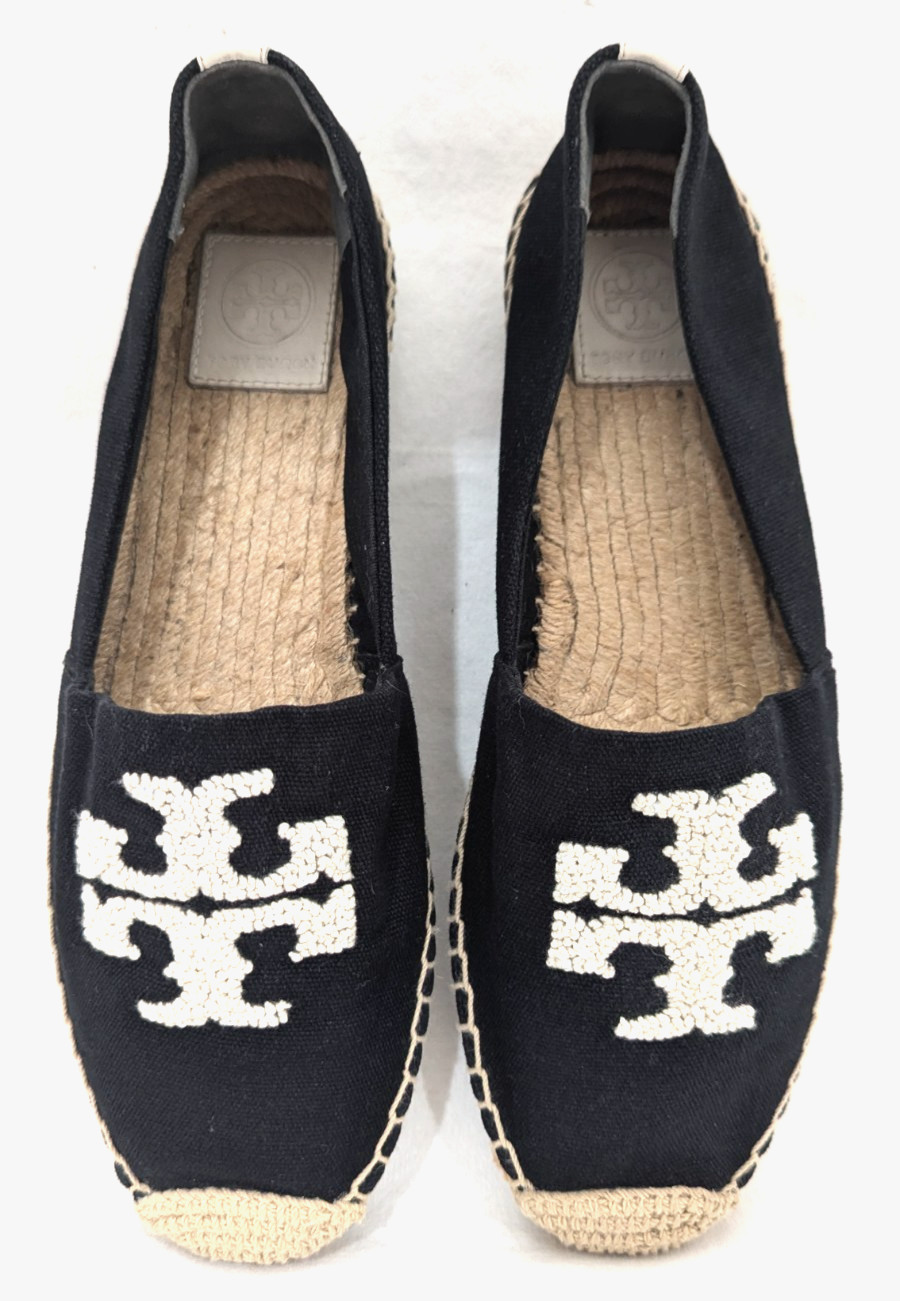 TORY BURCH Womens WESTON Espadrilles LOGO Flats Black Canvas Beaded US 9.5 $248*