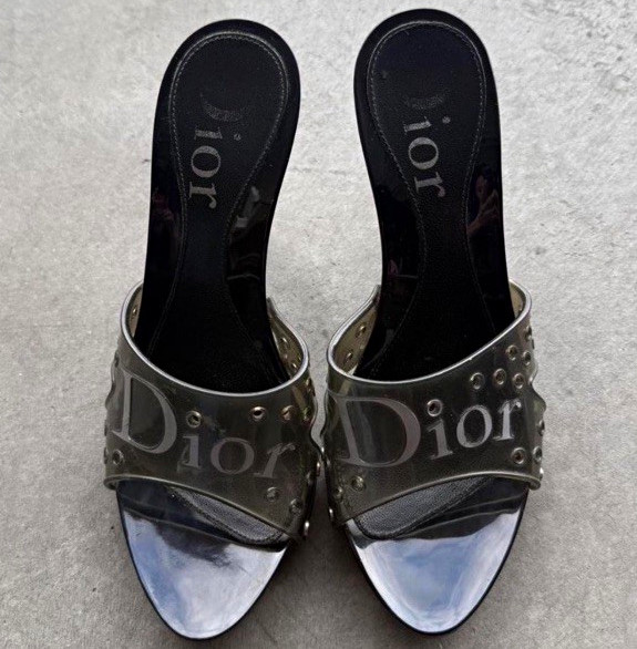 Vintage Dior Galliano ear Women’s mule Open Toe Mule Heels Logo Silver US 7.5