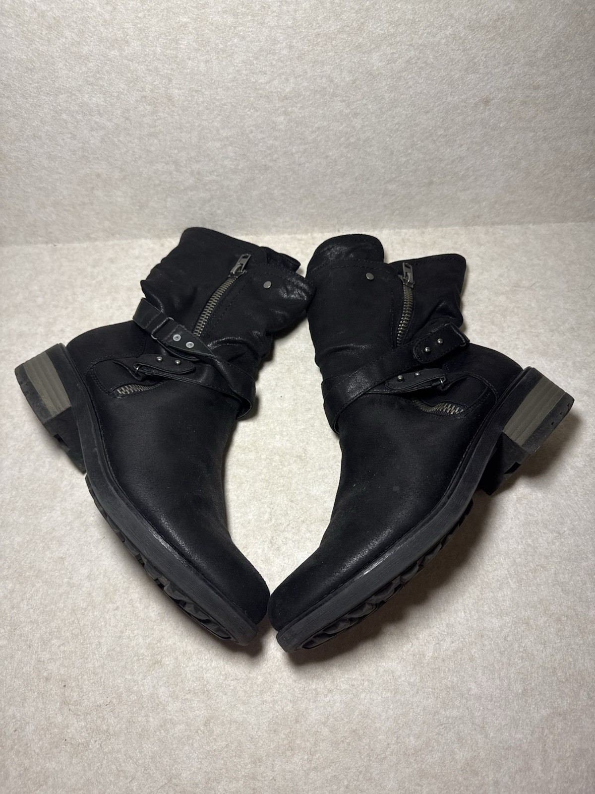 Carlos by Carlos Santana Black Sawyer Moto Boots Buckle Strap Size US 11M