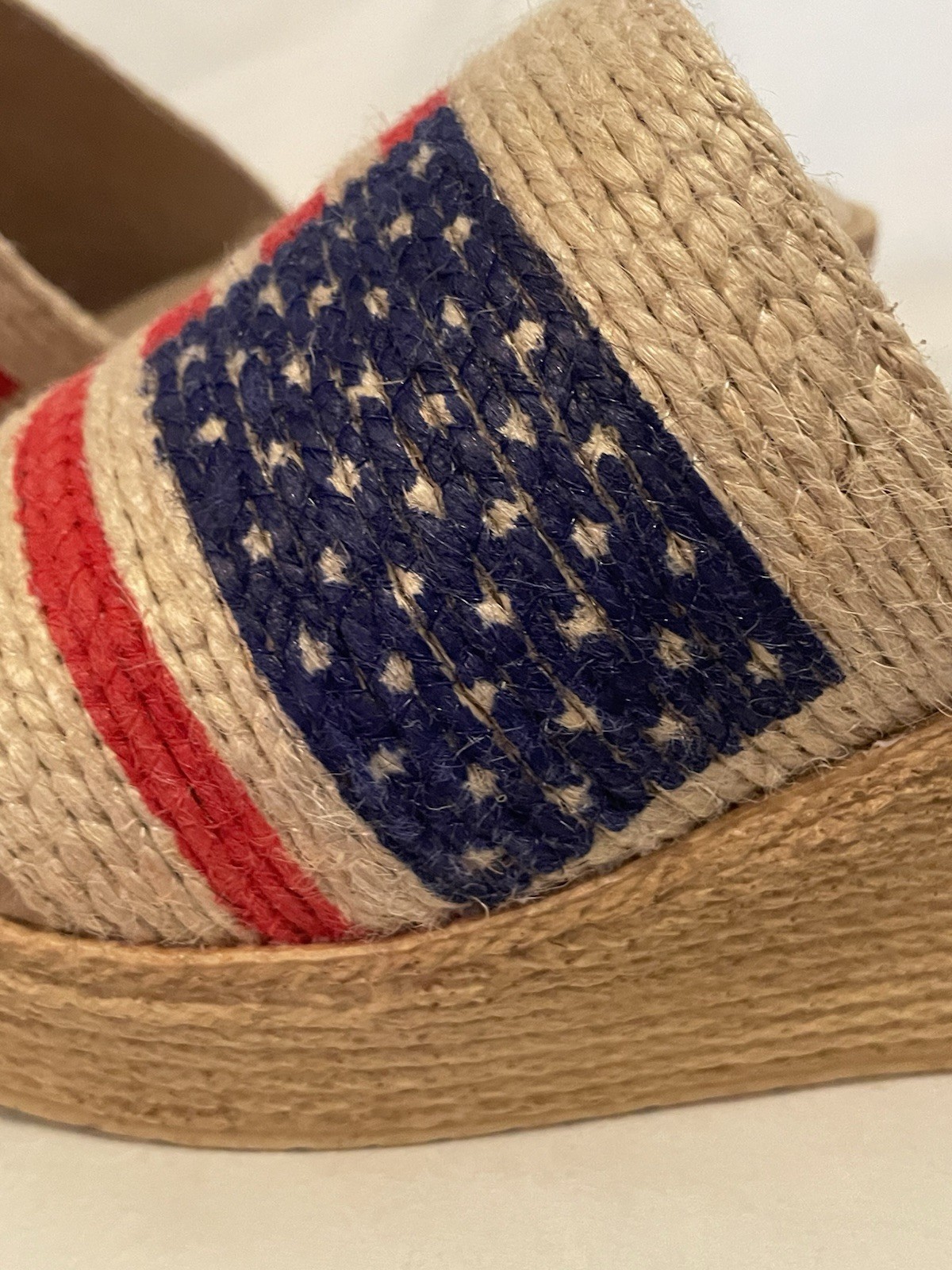 Sbicca Cali Size 10 American Flag Patriotic Platform Wedge Sandals Jute