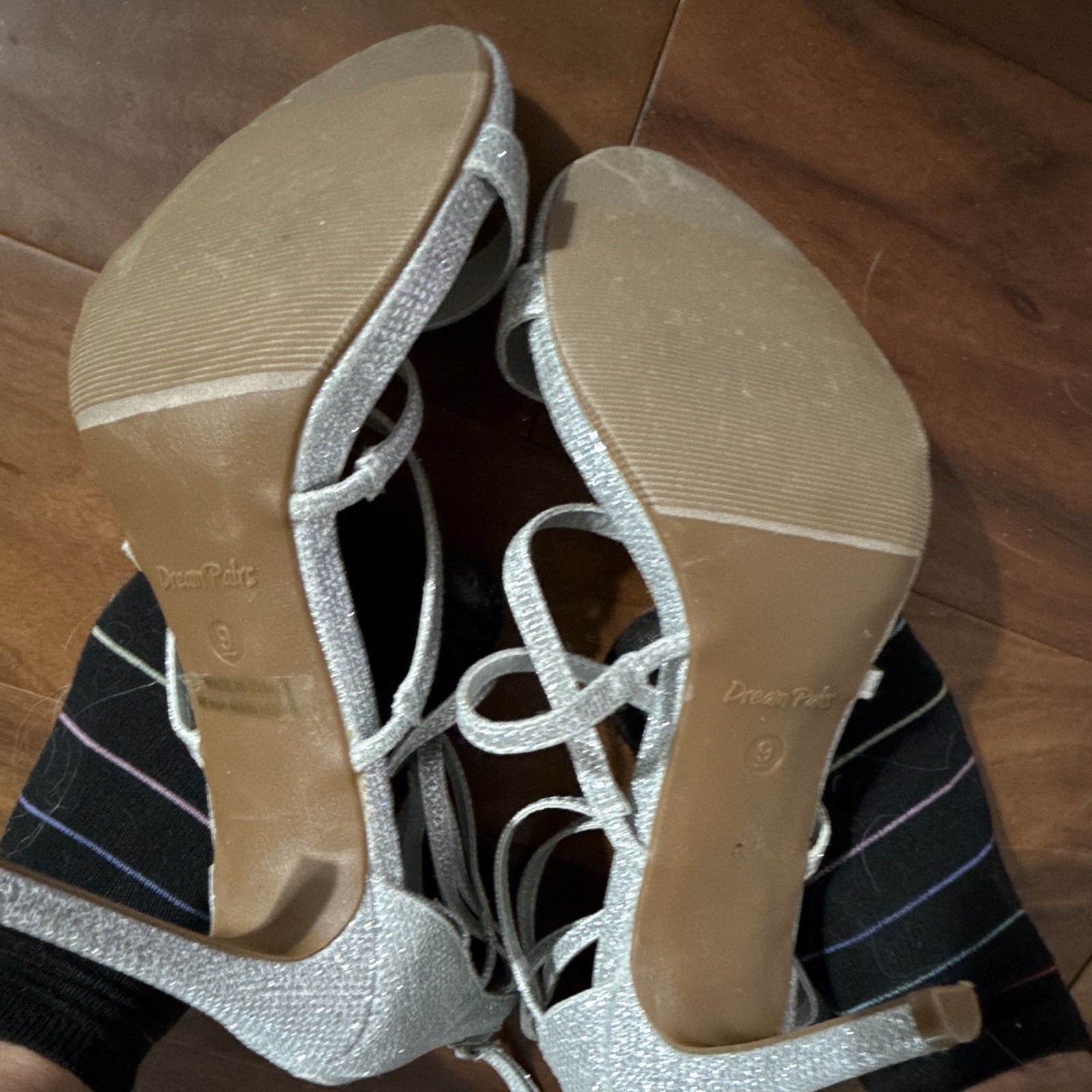 Dream Pairs Silver Glitter Strappy Open Toe Ankle Strap Stiletto Zip 9