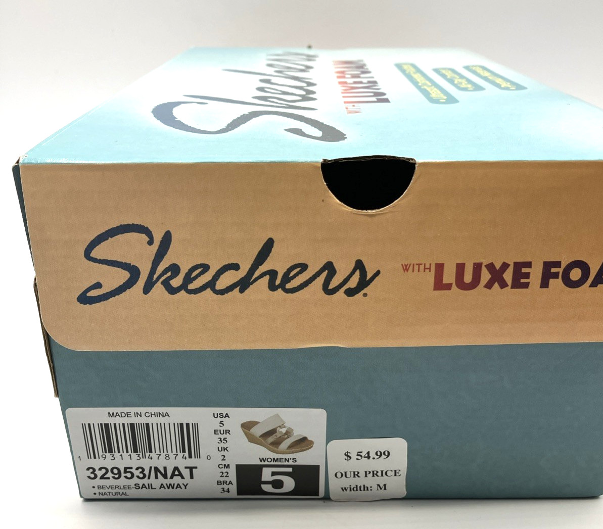 women’s Skechers cork wedge slip on sandals Luxe foam Beverlee Sail Away size 5M