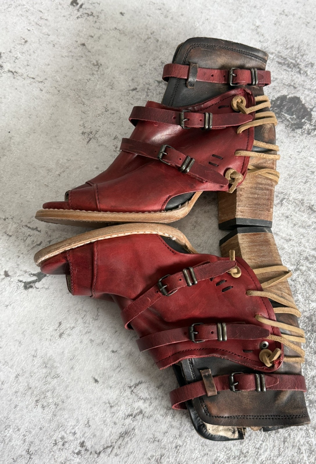 Freebird by Steven Carter Red Sandals Women’s Leather Strappy Boho Biker US 7