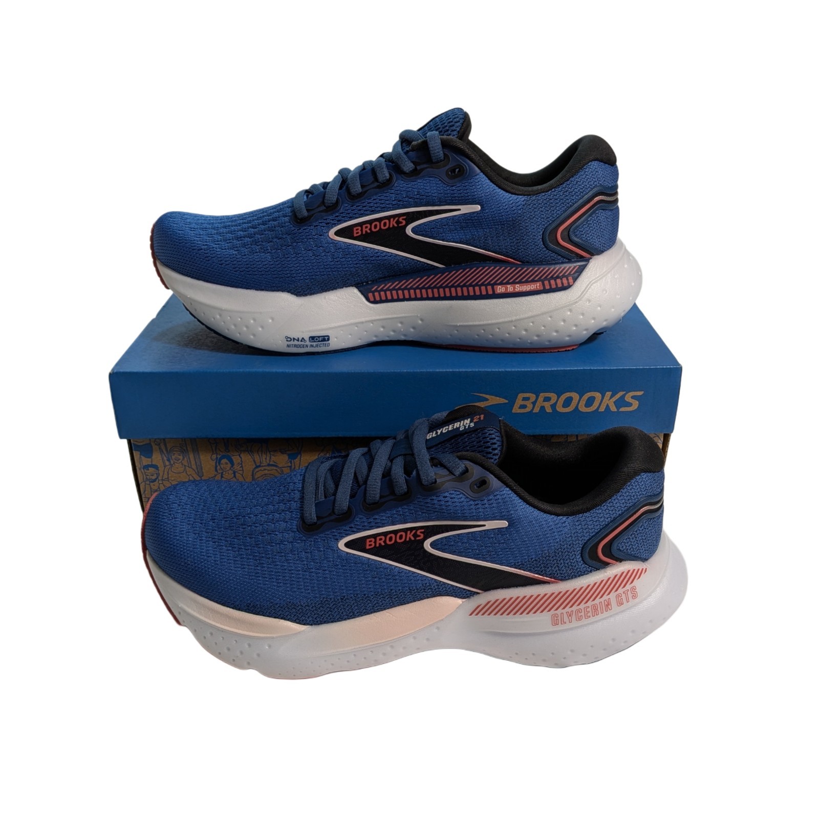 Brooks Glycerin GTS 21 Women 8 B Blue Pink Support Running Shoes