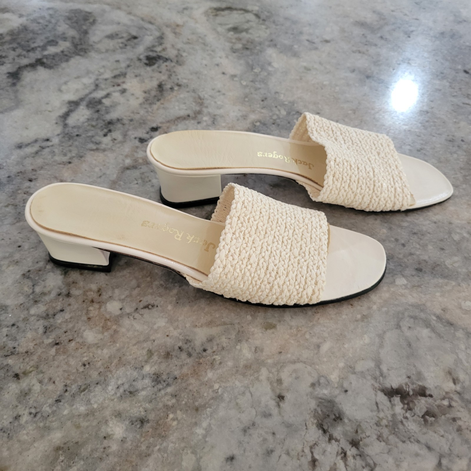 Jack Rogers Lexa Slide Sandals White Raffia Block Heel Women’s 10