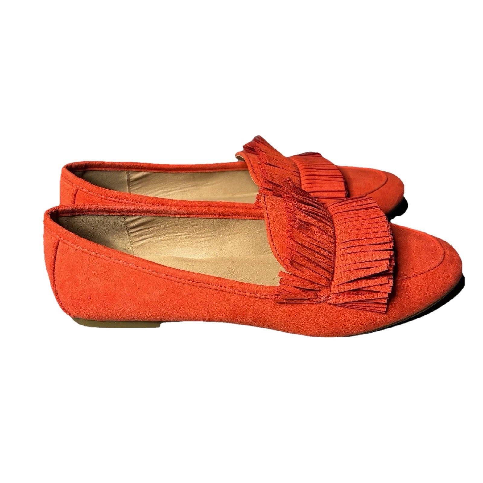 ASOS Glamorous Fringe Point Toe Loafers Sz 7 Burnt Orange Slip On NWOB