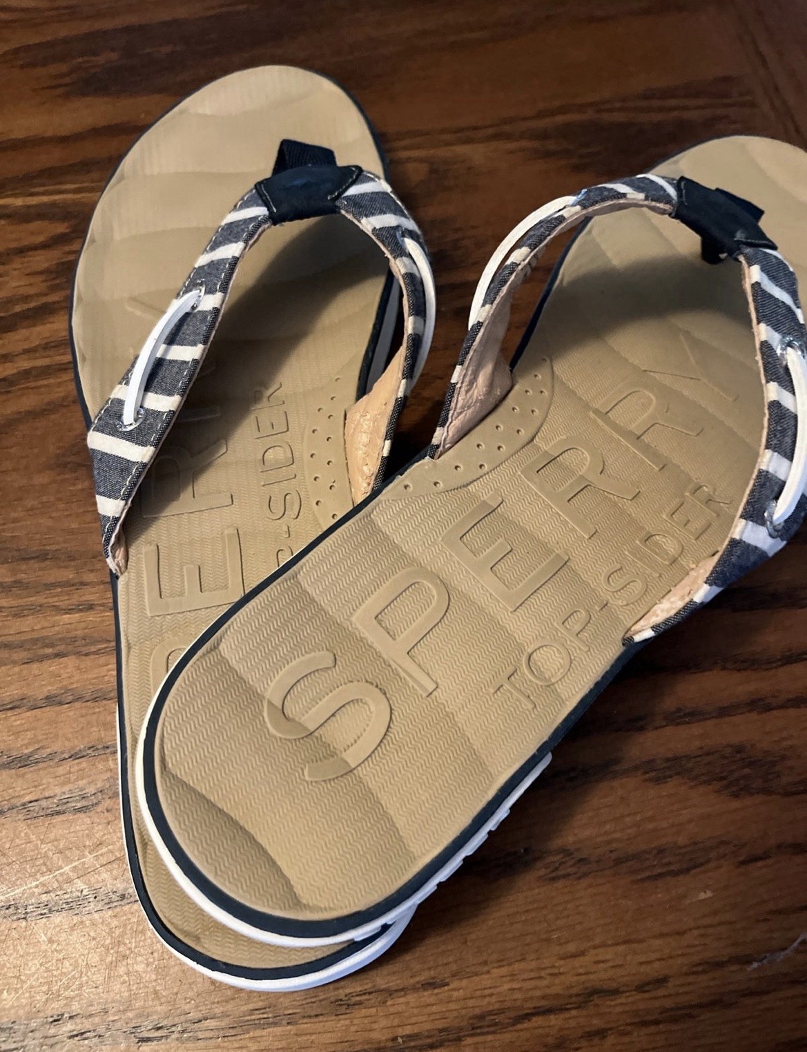 Sperry Top-Sider Navy White Striped Nautical Boat Shoe Flip Flops Sandal