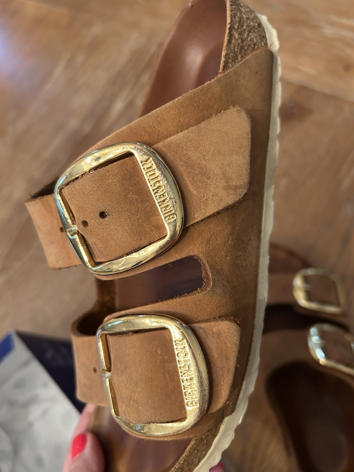 BIRKENSTOCK WOMEN’S BIG BUCKLE CANVAS SANDALS COGNAC EU 36 US 5/5.5